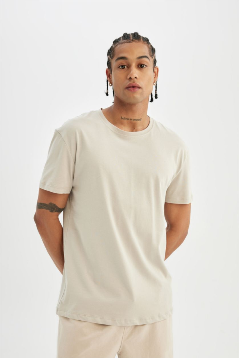 رجالي بيج تيشيرت مطبوع قصة عادية برقبة مستديرة من DeFactoFit