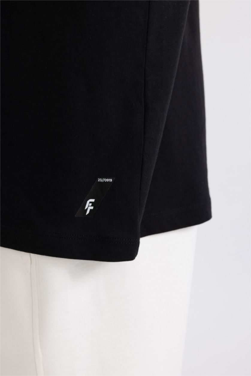 MAN Black Defacto Fit Standard Fit Crew Neck Printed T-Shirt