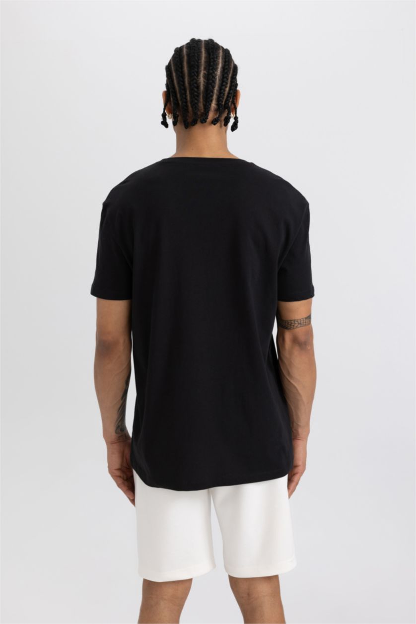 MAN Black Defacto Fit Standard Fit Crew Neck Printed T-Shirt