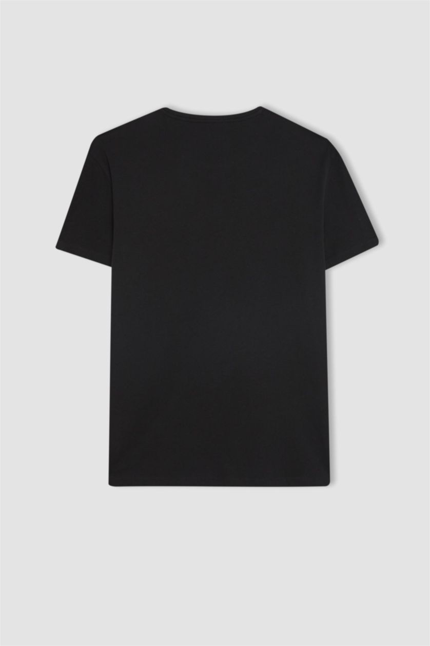 MAN Black Defacto Fit Standard Fit Crew Neck Printed T-Shirt