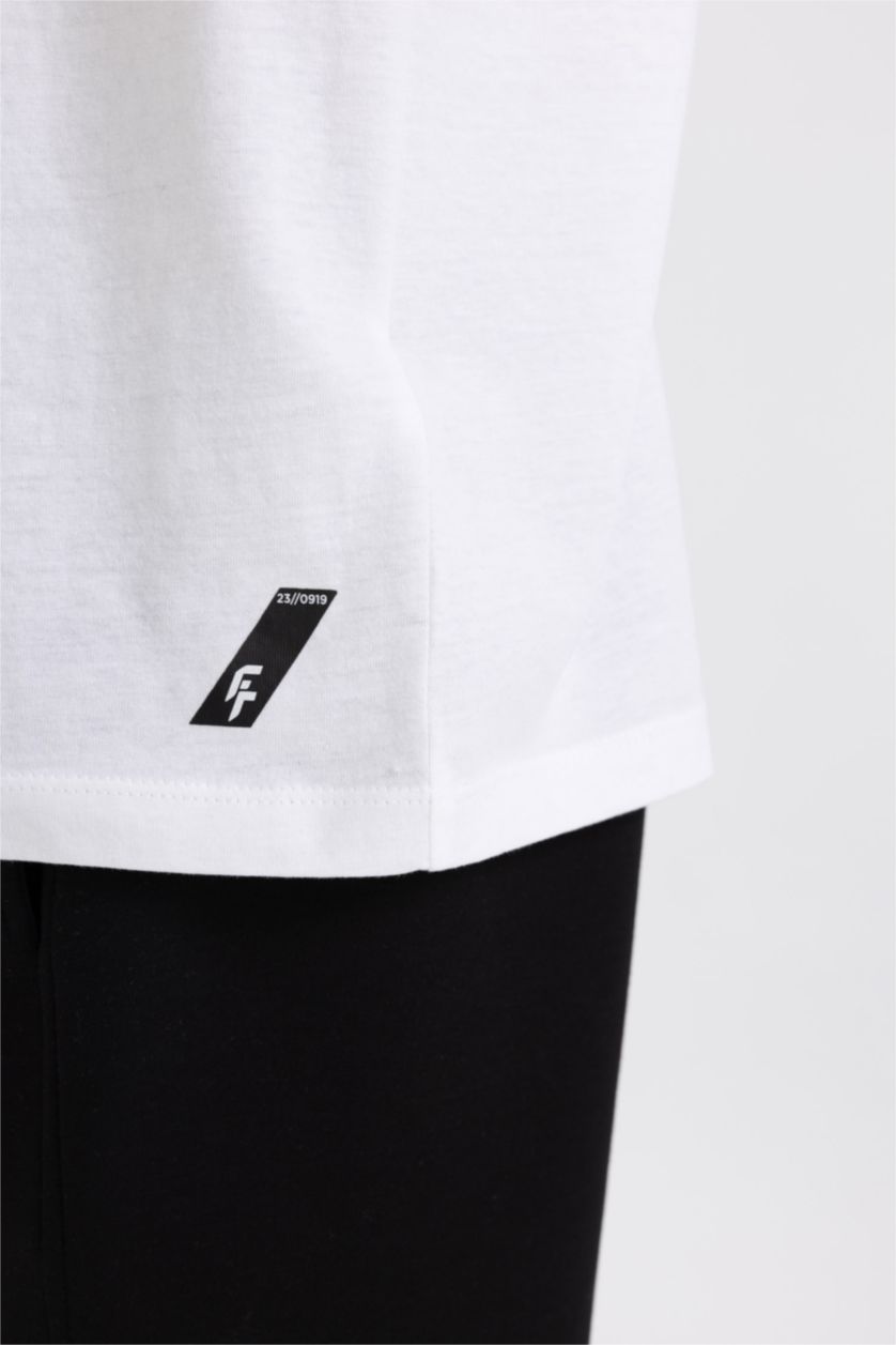 رجالي أبيض تيشيرت قطن نص كم قصة عادية من DeFactoFit