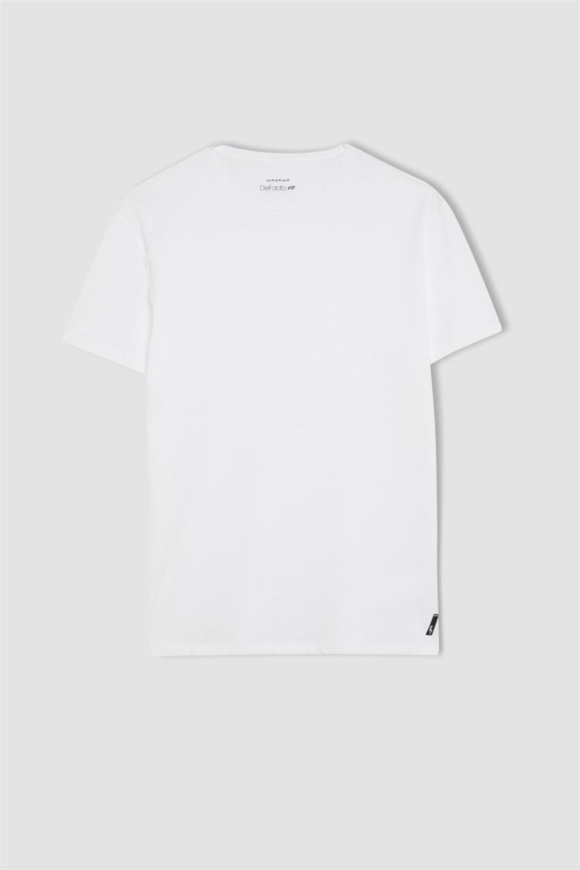 رجالي أبيض تيشيرت قطن نص كم قصة عادية من DeFactoFit