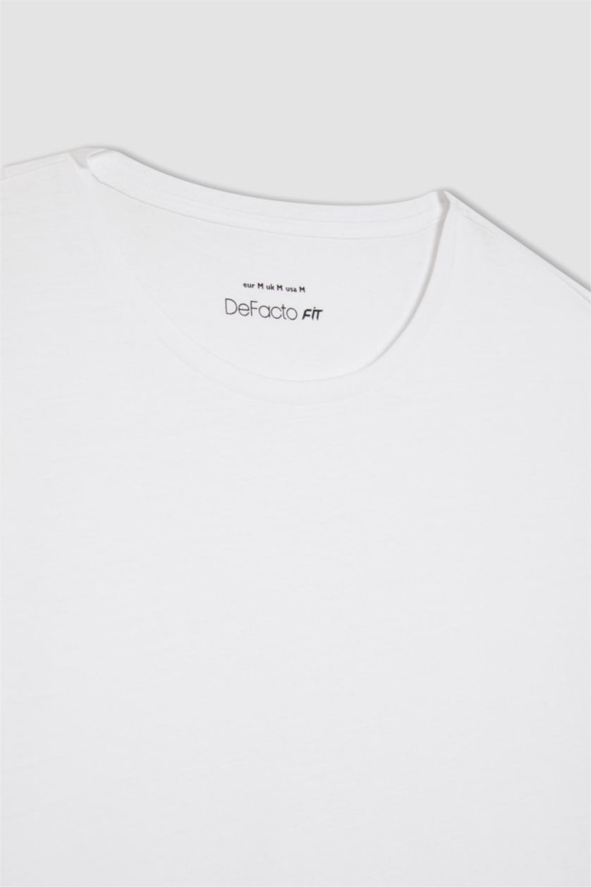 رجالي أبيض تيشيرت قطن نص كم قصة عادية من DeFactoFit