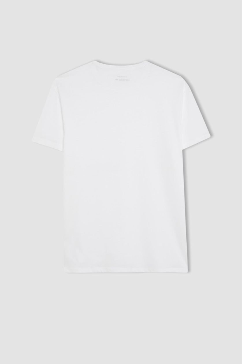 رجالي أبيض تيشيرت قطن نص كم قصة عادية من DeFactoFit