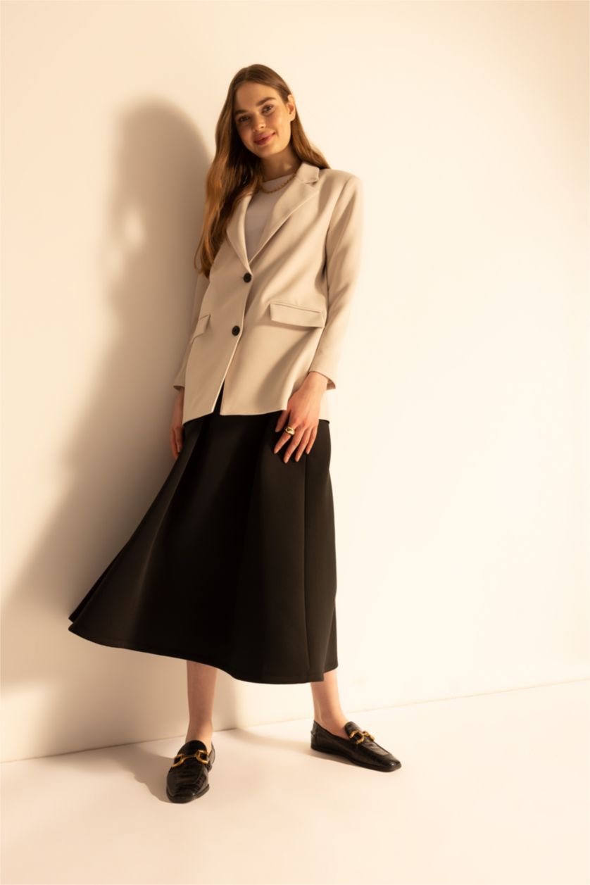 حريمي أسود جيبة من قماش سكوبا قصة A