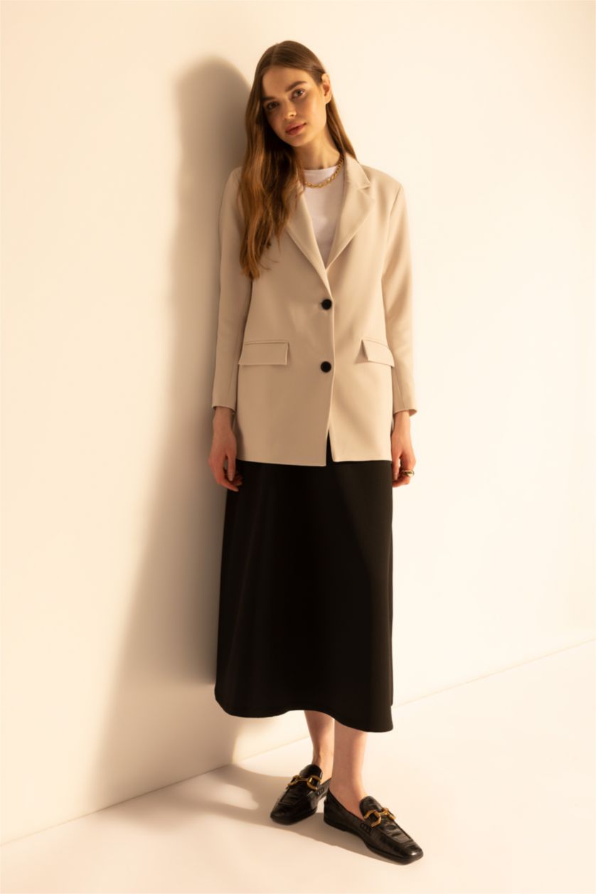 حريمي أسود جيبة من قماش سكوبا قصة A