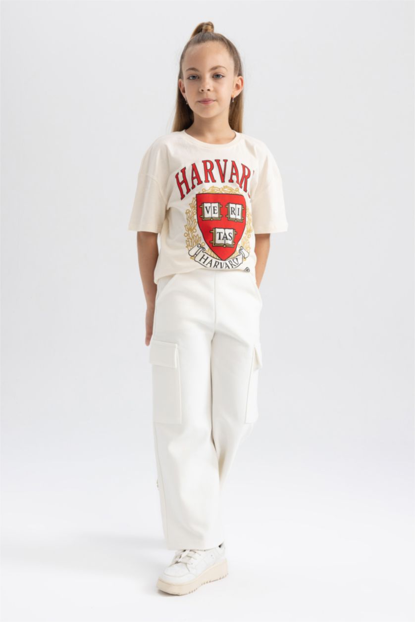 Девочки и подростки Бежевый Футболка оверсайз Harvard University для девочек, Школьная коллекция