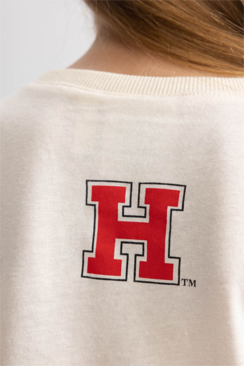 Девочки и подростки Бежевый Футболка оверсайз Harvard University для девочек, Школьная коллекция