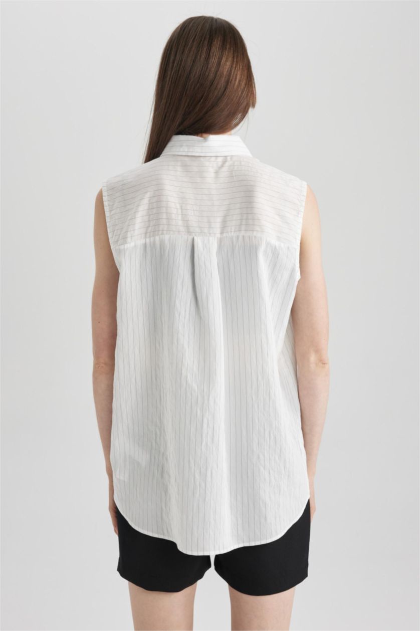 FEMME Blanc Chemise Oversize Sans Manches Modal Col de Chemise