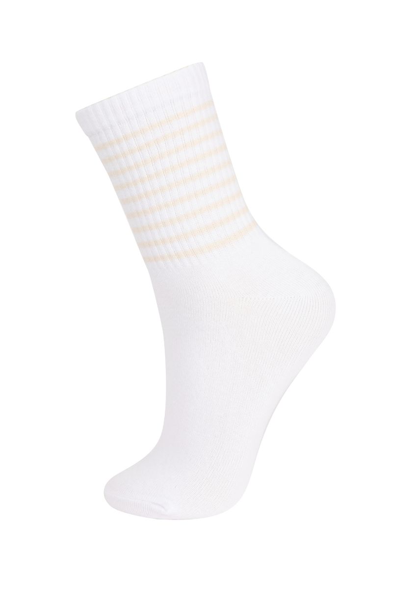Kadın Beyaz Kadın Rahat Lastikli 3'lü Pamuklu Uzun Çorap