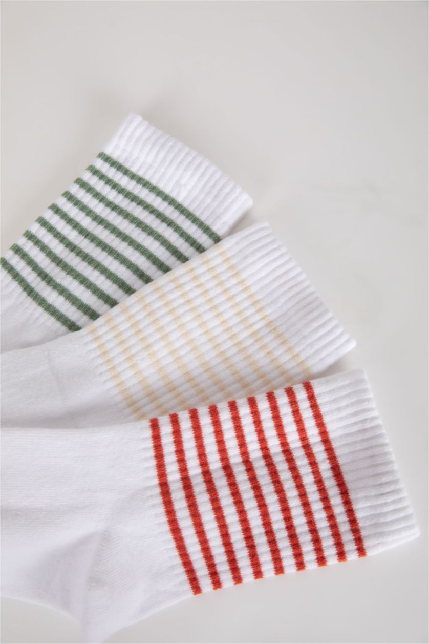 Kadın Beyaz Kadın Rahat Lastikli 3'lü Pamuklu Uzun Çorap