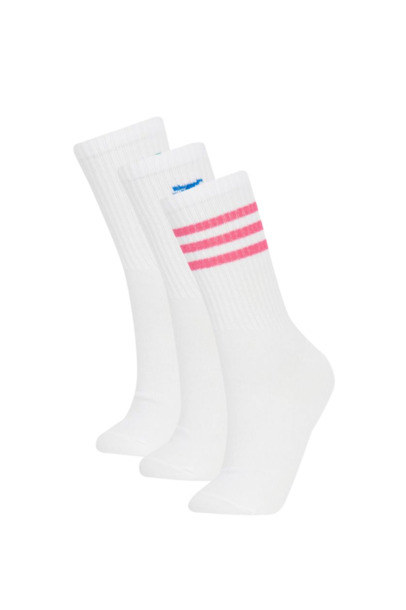 Kadın Karma Kadın Slogan Baskılı Rahat Lastikli 3'lü Pamuklu Uzun Çorap