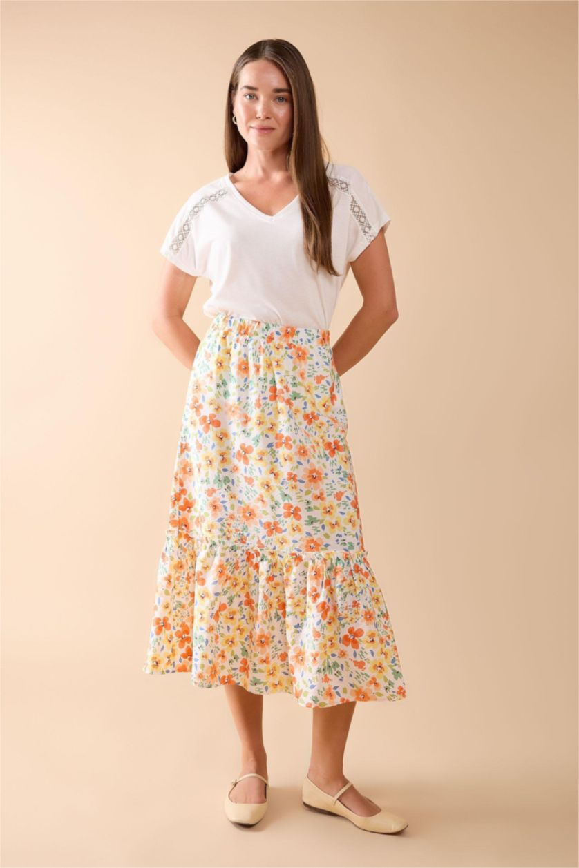 FEMME Écru Jupe Midi avec Motif