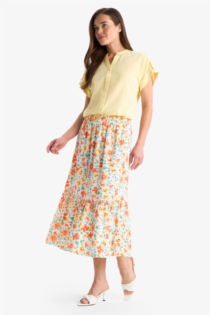 FEMME Écru Jupe Midi avec Motif