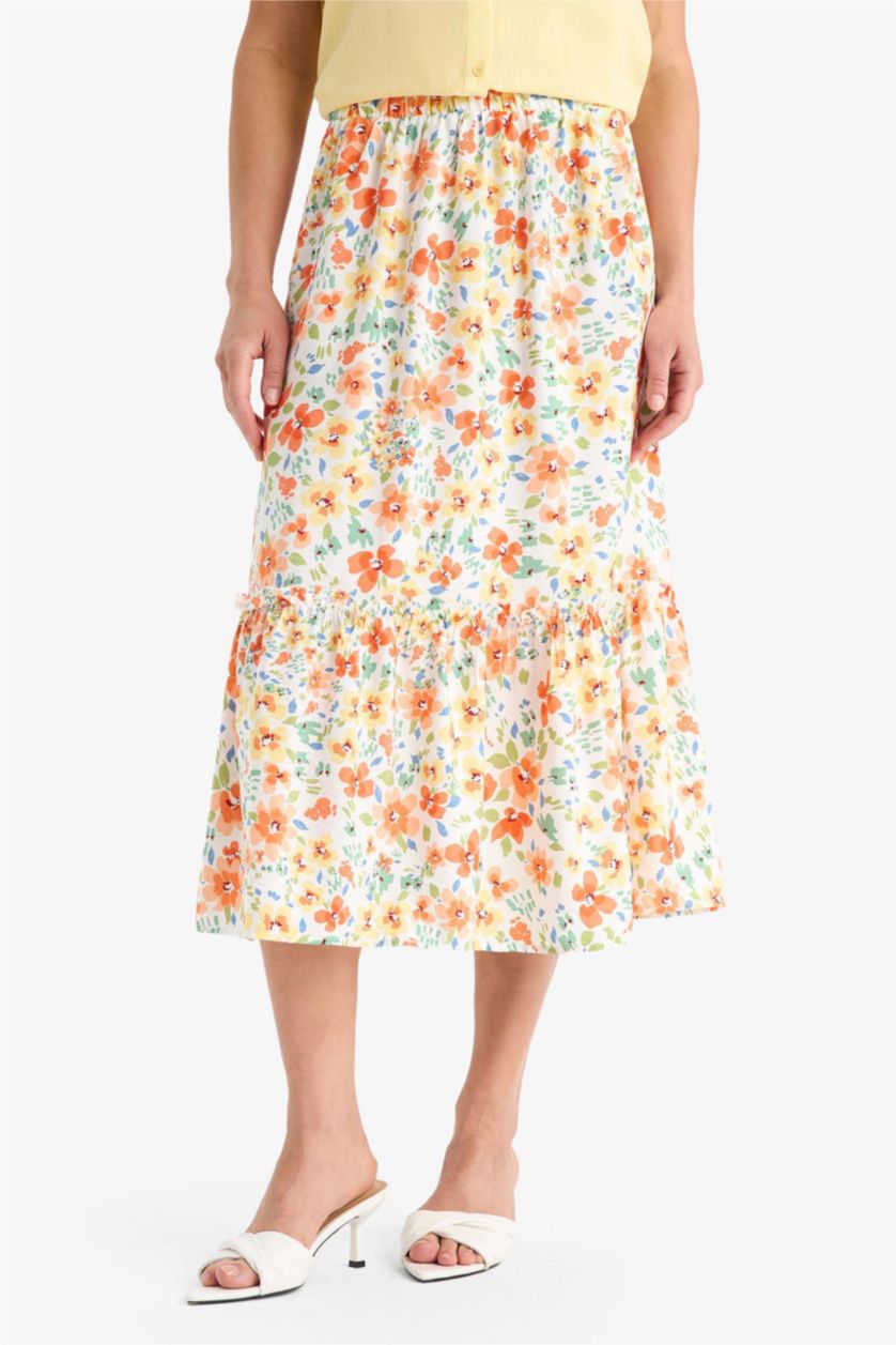 FEMME Écru Jupe Midi avec Motif