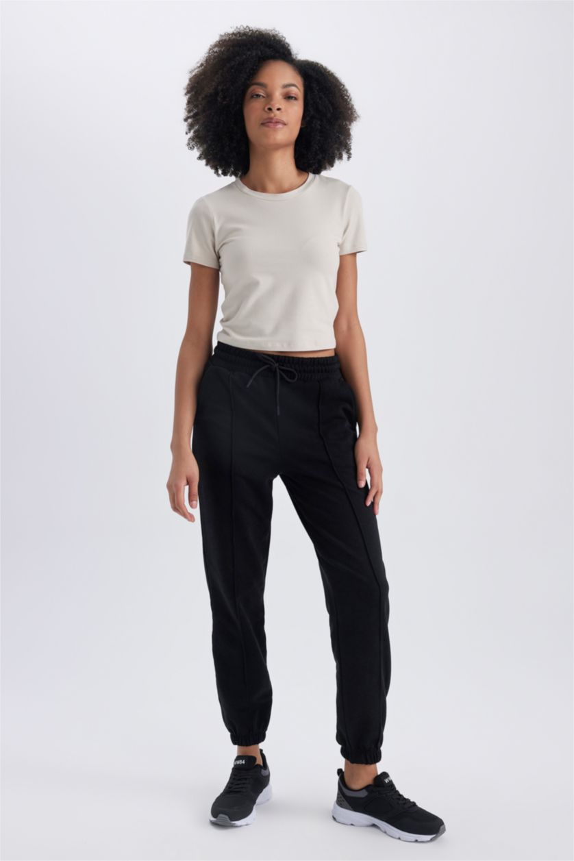 نساء أسود بنطلون بجامة رياضي بقصة عادية بجيب