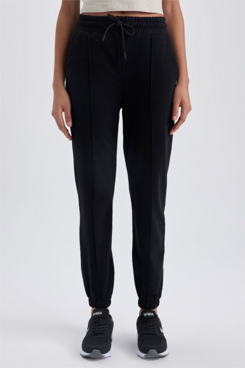 نساء أسود بنطلون بجامة رياضي بقصة عادية بجيب