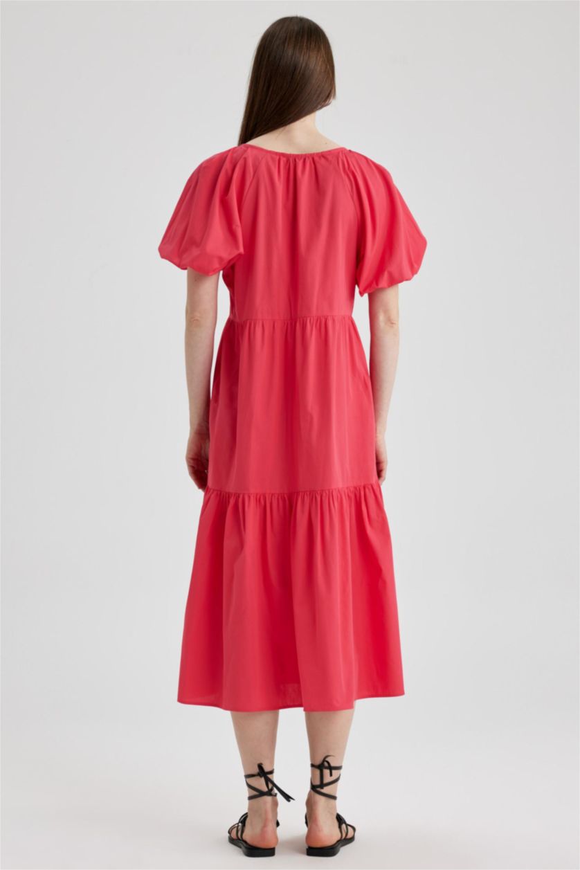WOMAN Light Fuschsia V-Neck Poplin Raglan Sleeve Midi Dress