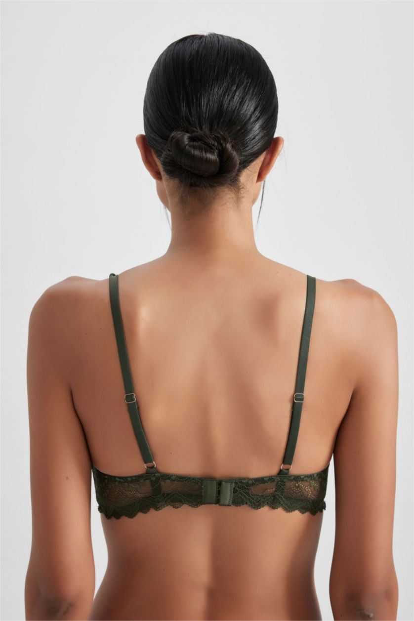 Kadın Koyu Haki Fall in Love Dantelli Dolgulu Balenli Push Up Bra