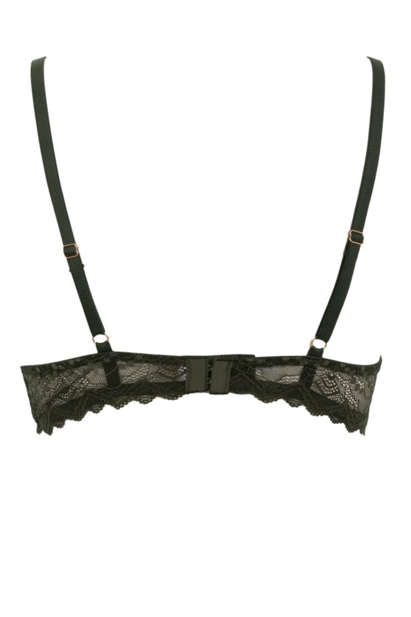 Kadın Koyu Haki Fall in Love Dantelli Dolgulu Balenli Push Up Bra