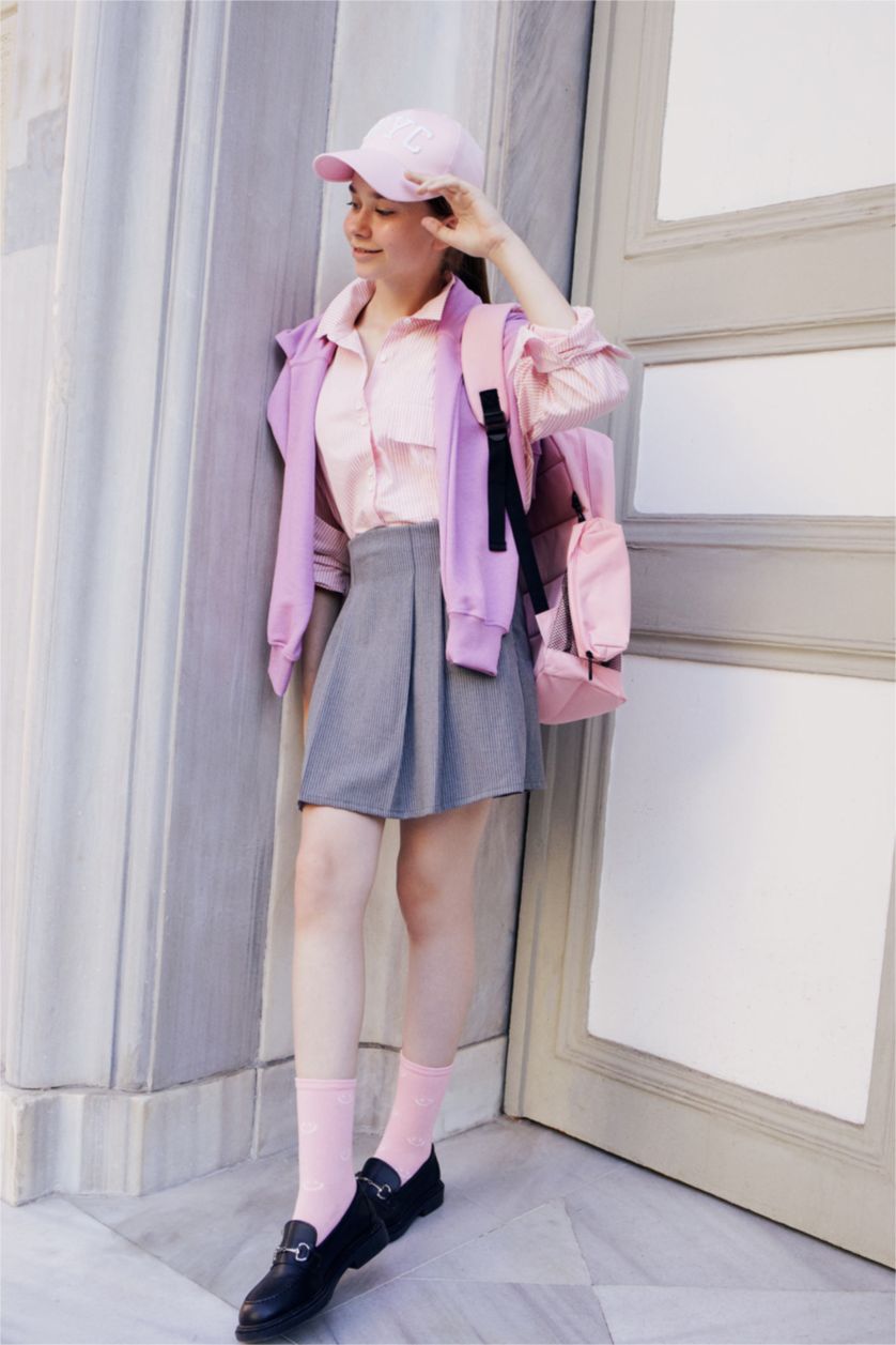 Kız Çocuk - Genç Kız Gri Melanj Kız Çocuk Gri Pileli Okul Eteği