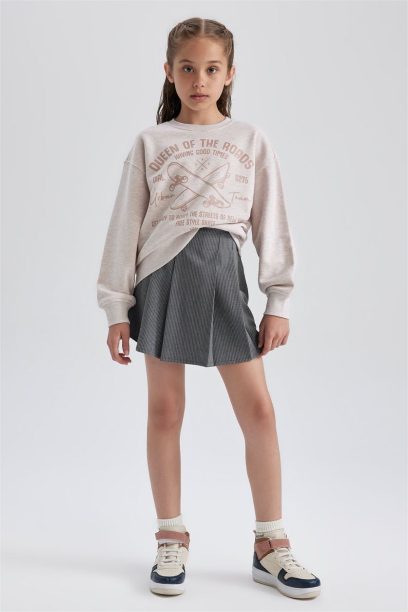Kız Çocuk - Genç Kız Gri Melanj Kız Çocuk Gri Pileli Okul Eteği