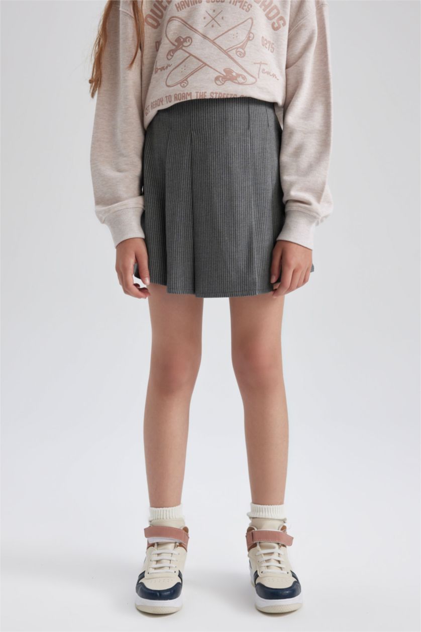 Kız Çocuk - Genç Kız Gri Melanj Kız Çocuk Gri Pileli Okul Eteği