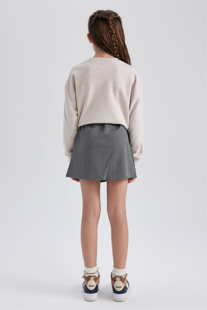 Kız Çocuk - Genç Kız Gri Melanj Kız Çocuk Gri Pileli Okul Eteği