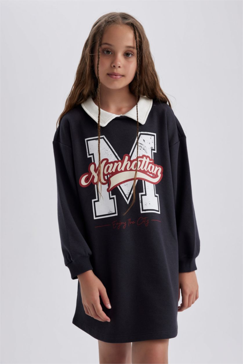 GIRLS & TEENS Dark Anthracite Regular Fit Long Sleeve Knitted Dress