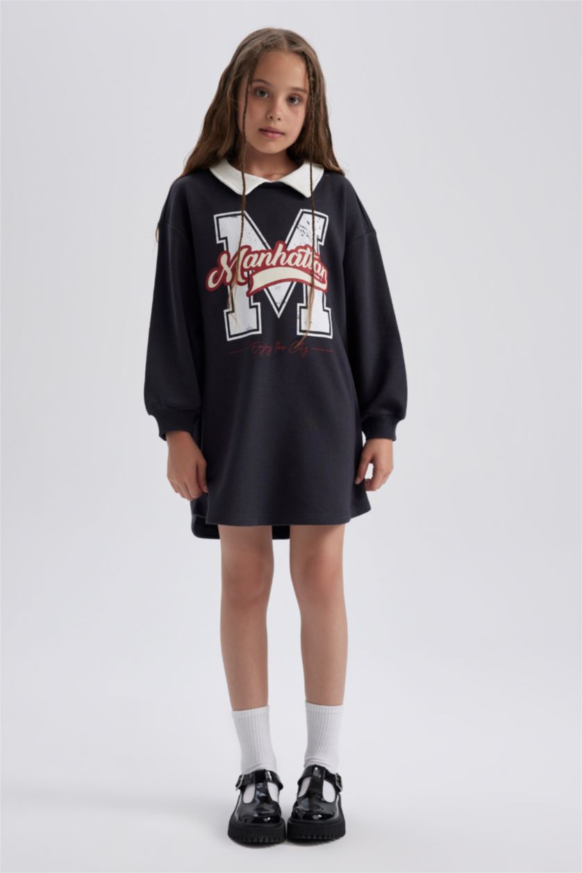 GIRLS & TEENS Dark Anthracite Regular Fit Long Sleeve Knitted Dress