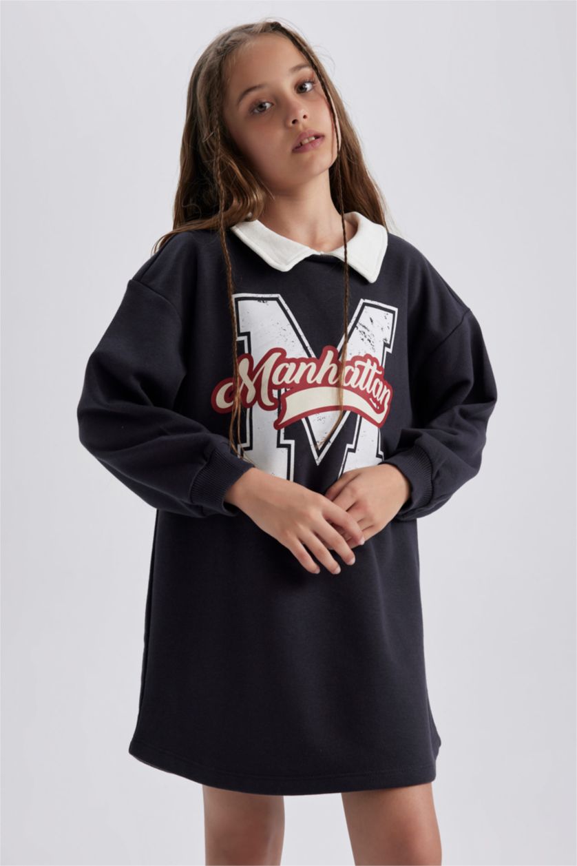 GIRLS & TEENS Dark Anthracite Regular Fit Long Sleeve Knitted Dress