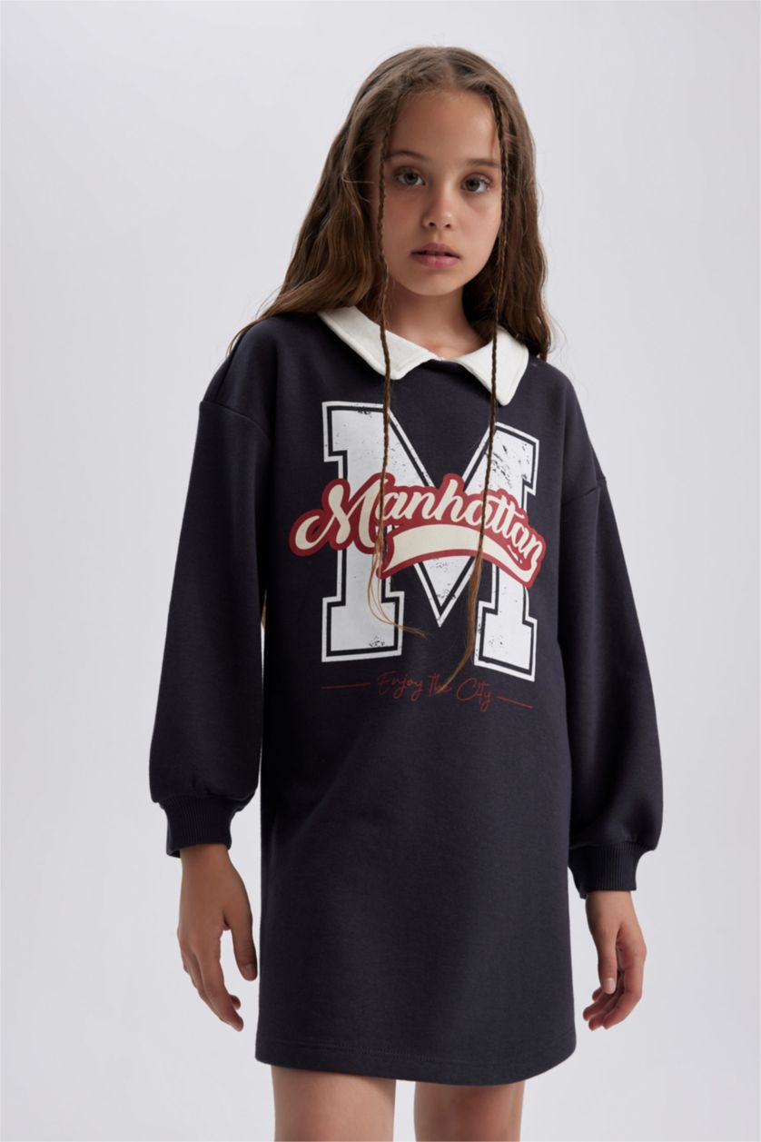 GIRLS & TEENS Dark Anthracite Regular Fit Long Sleeve Knitted Dress