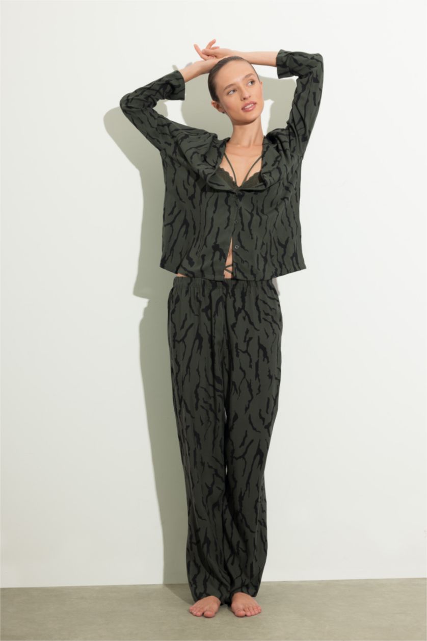 WOMAN Dark Khaki Regular Fit Long Sleeve Woven Tops