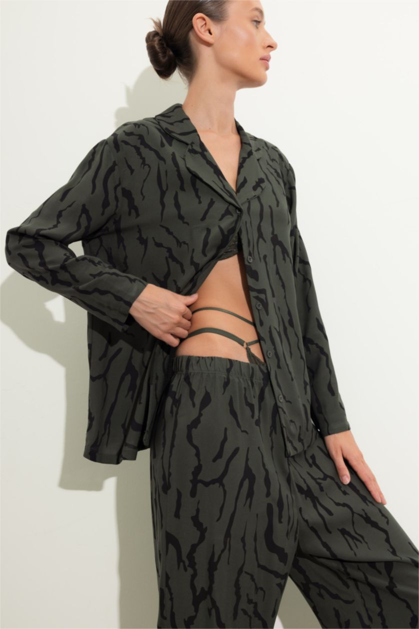 WOMAN Dark Khaki Regular Fit Long Sleeve Woven Tops