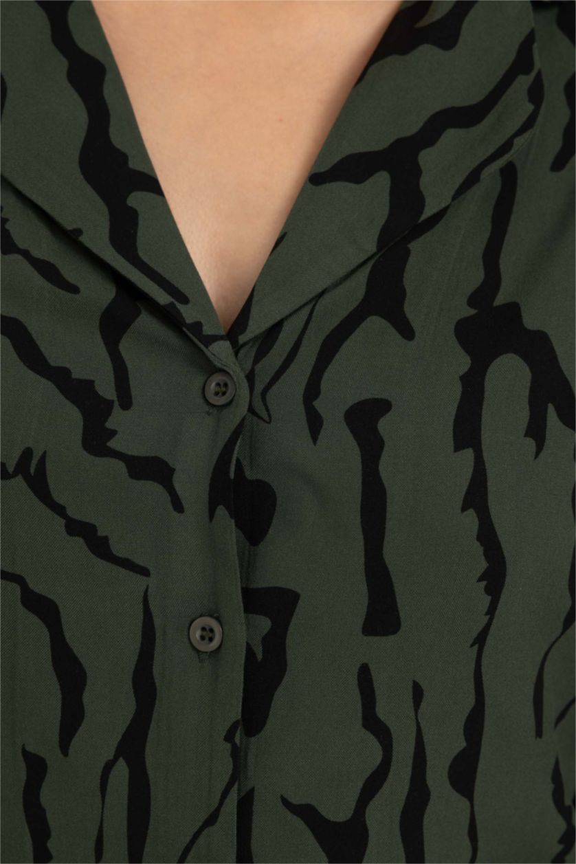 WOMAN Dark Khaki Regular Fit Long Sleeve Woven Tops