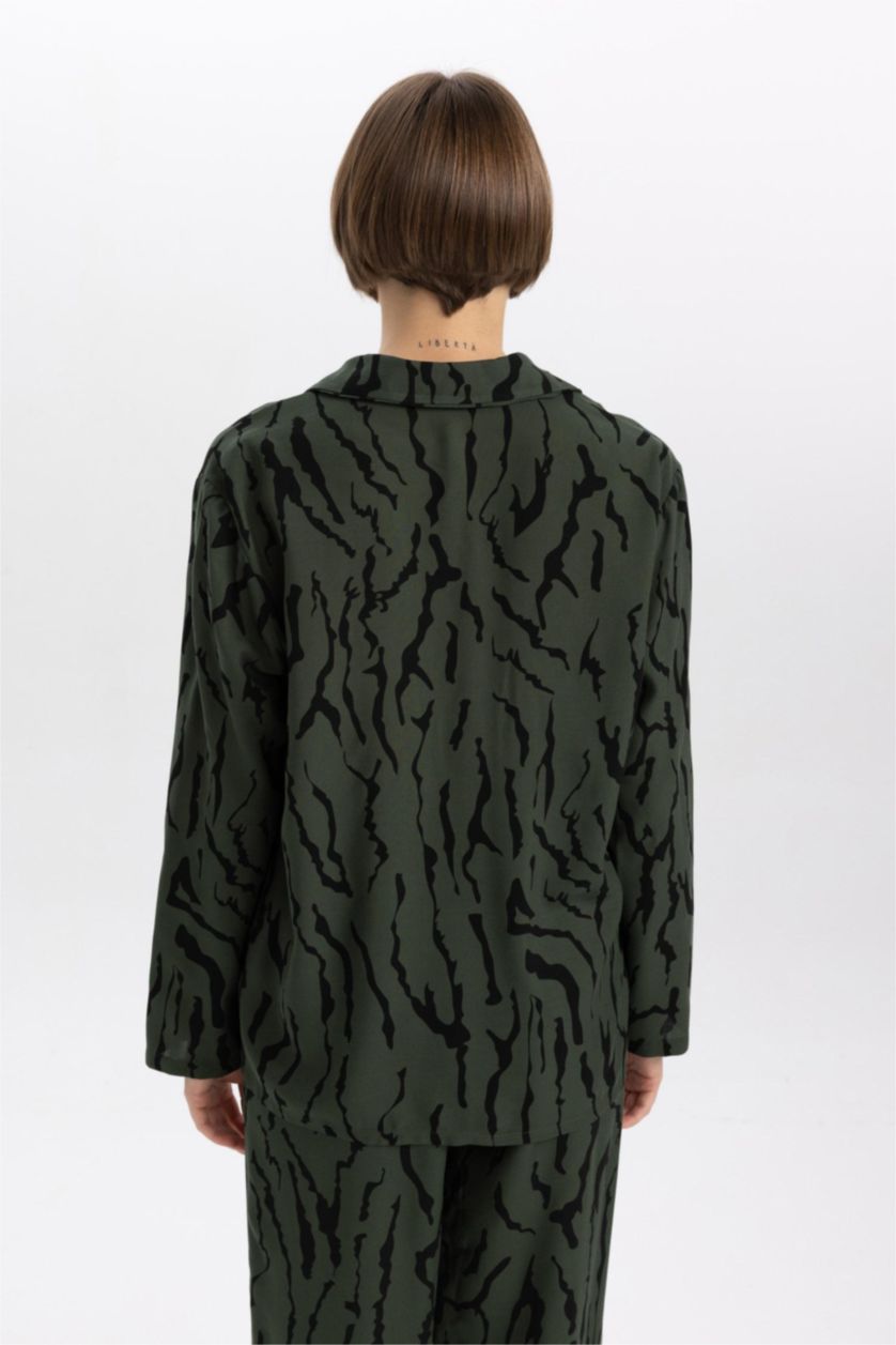 WOMAN Dark Khaki Regular Fit Long Sleeve Woven Tops