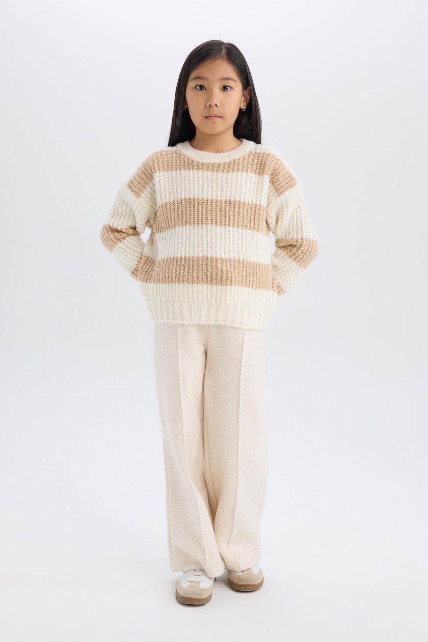 بنات بيج بلوفر قصة عادية برقبة مستديرة