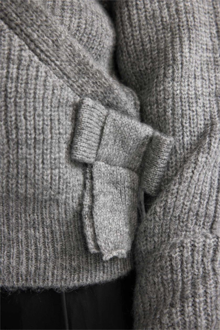 Девочки и подростки Светло-серый меланж Свитер с V-образным вырезом для девочек