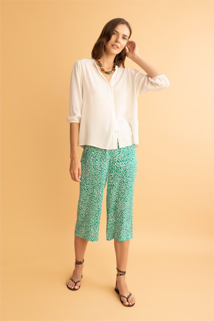 WOMAN Green Capri Wide Leg Viscose Capri