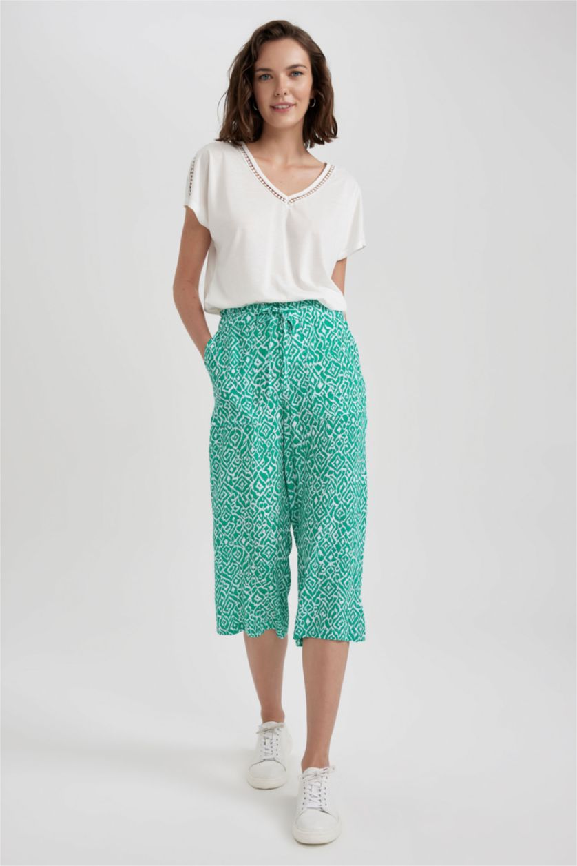 WOMAN Green Capri Wide Leg Viscose Capri