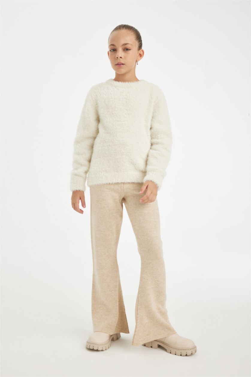 GIRLS & TEENS Beige Melange Girl Flare Fit Basic Knitwear Trousers