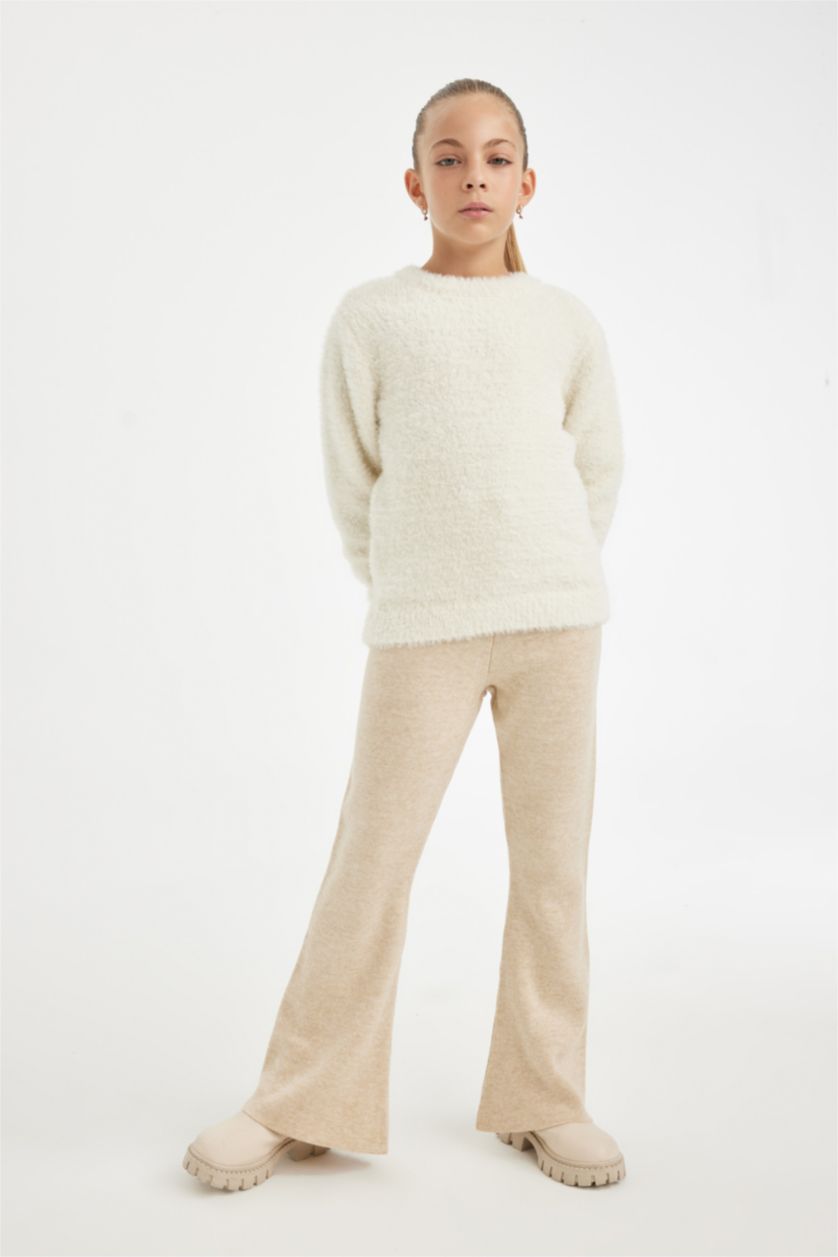 GIRLS & TEENS Beige Melange Girl Flare Fit Basic Knitwear Trousers