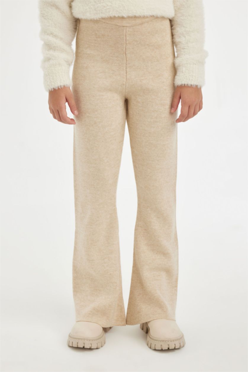 GIRLS & TEENS Beige Melange Girl Flare Fit Basic Knitwear Trousers