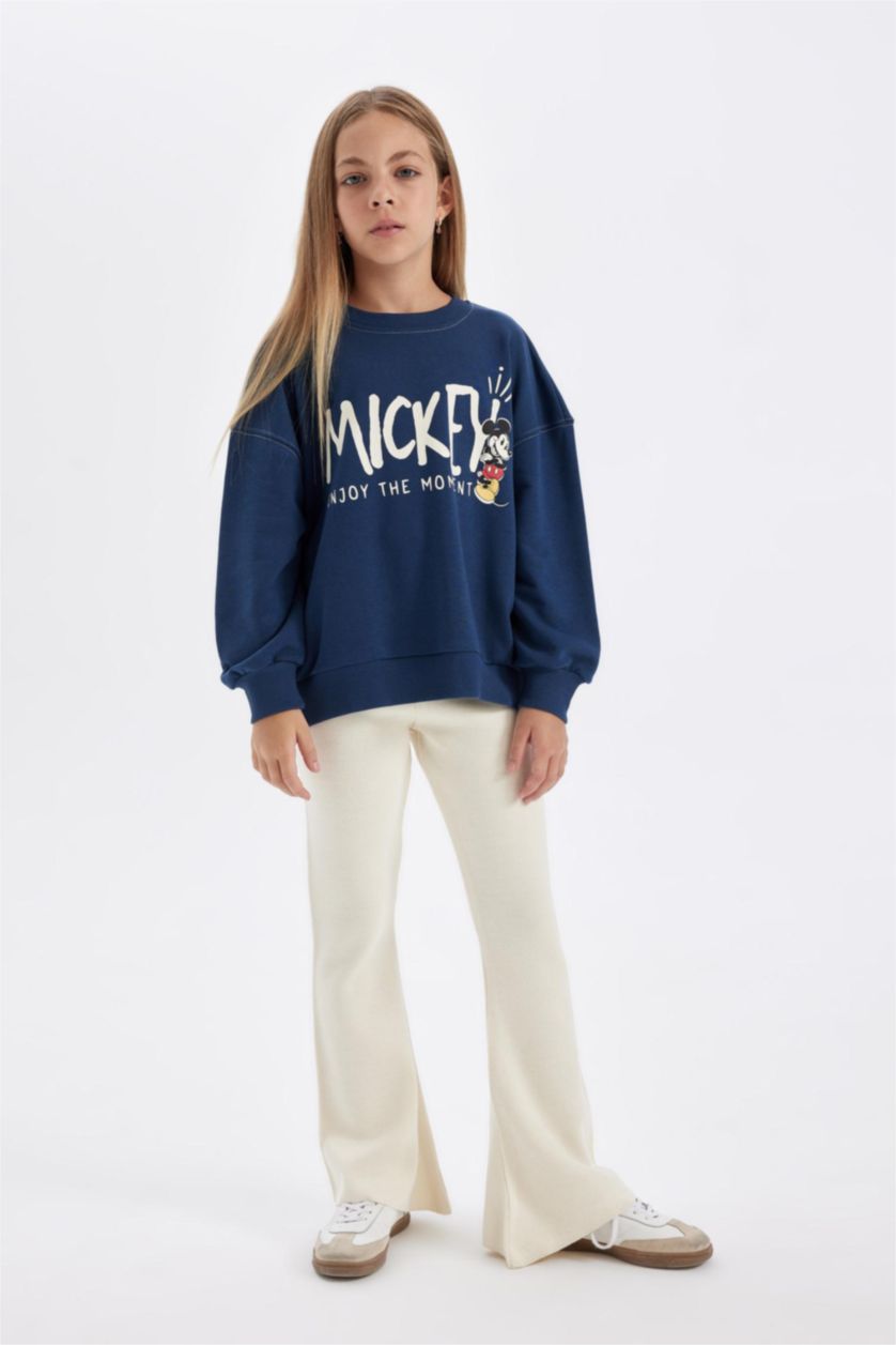 Kız Çocuk - Genç Kız Ekru Flare Fit İspanyol Paça Basic Düz Triko Pantolon Kız Çocuk