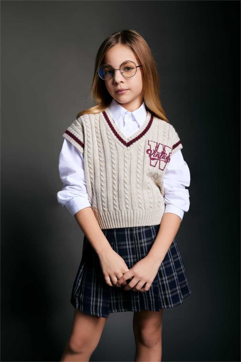 FILLES Beige Pull Col Rond Style Collège Pour Fille