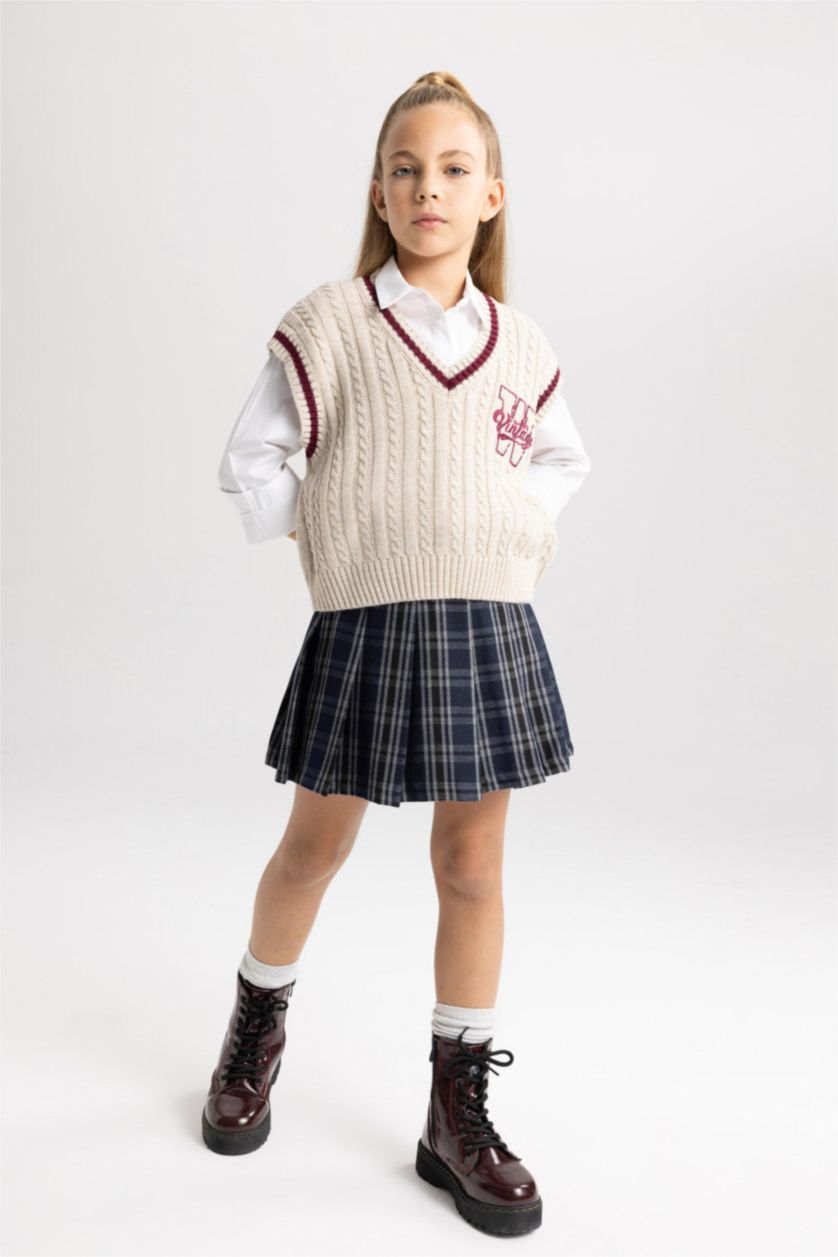 FILLES Beige Pull Col Rond Style Collège Pour Fille