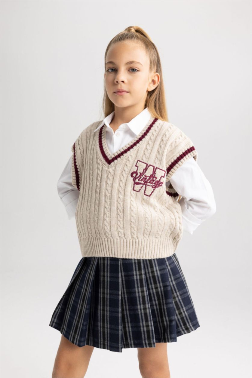 FILLES Beige Pull Col Rond Style Collège Pour Fille