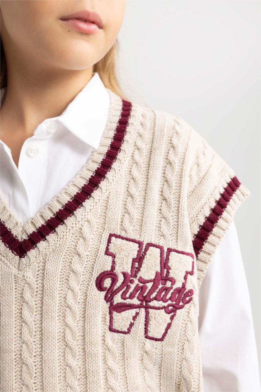 FILLES Beige Pull Col Rond Style Collège Pour Fille