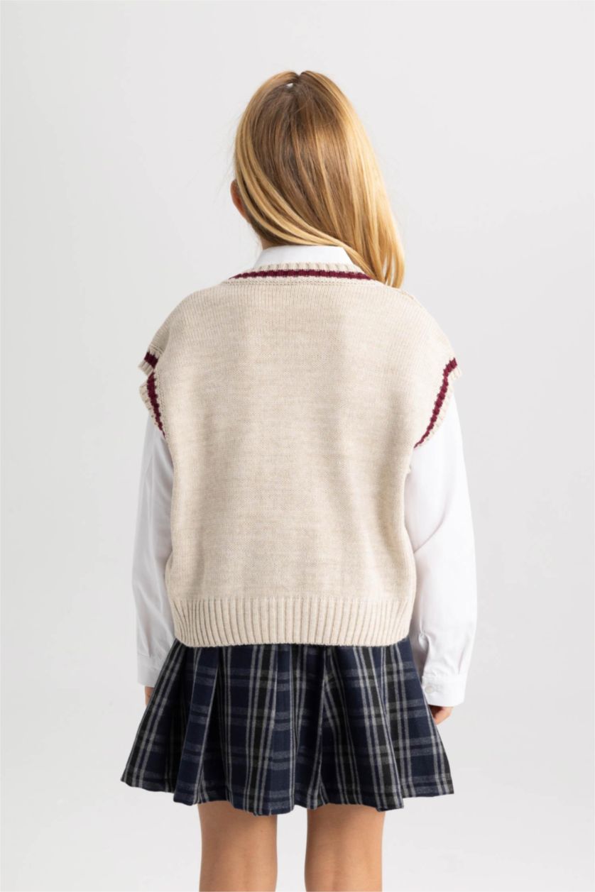 FILLES Beige Pull Col Rond Style Collège Pour Fille