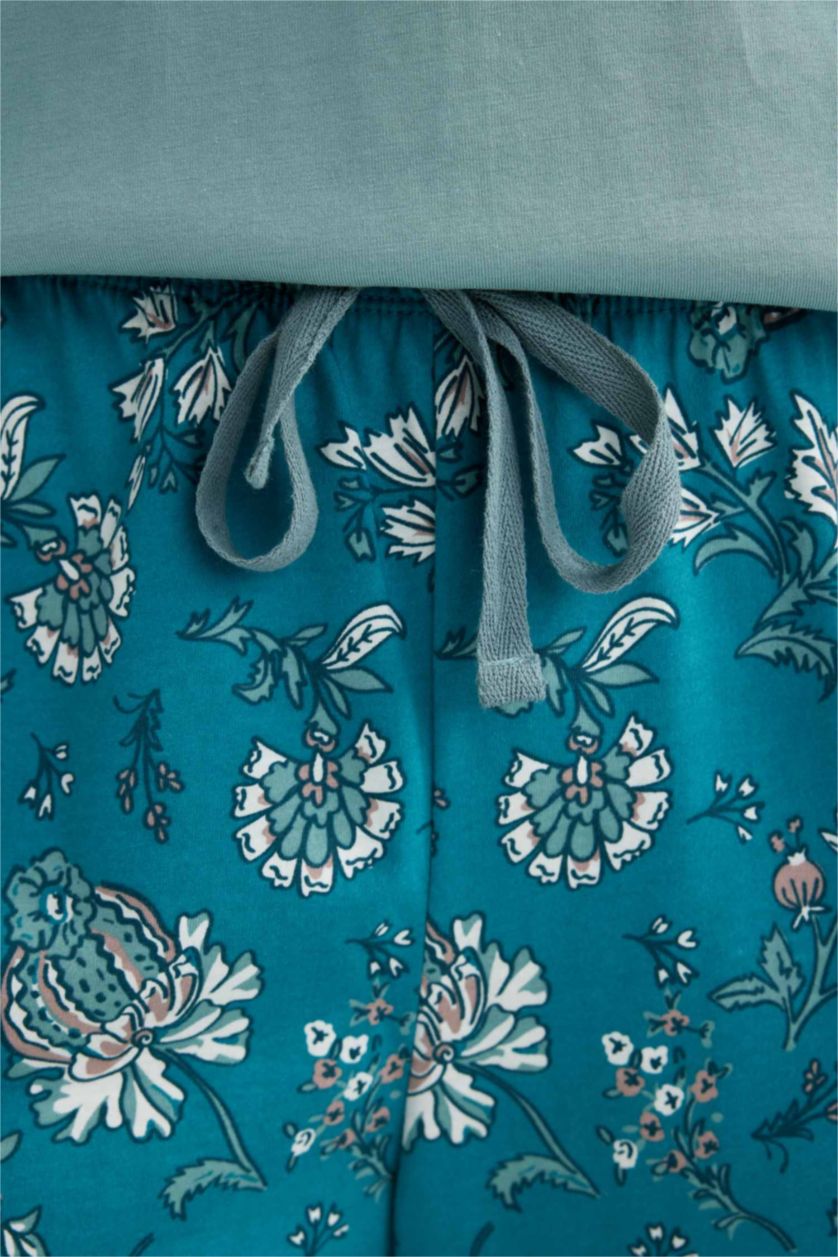 حريمي بترولي طقم بيجاما نص كم بقصة عادية  - قطعتين